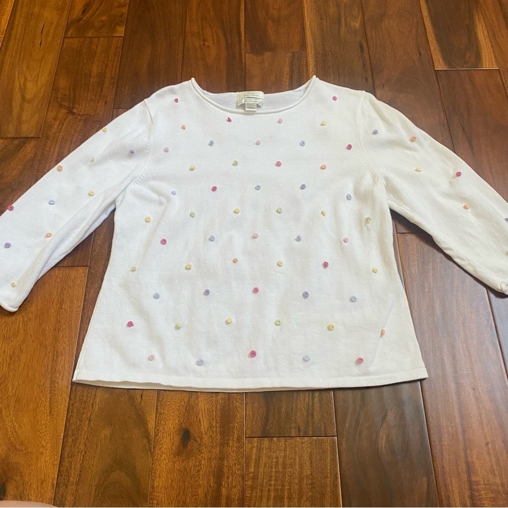 Christopher and banks women's Large white sweater with embroidered polkadots